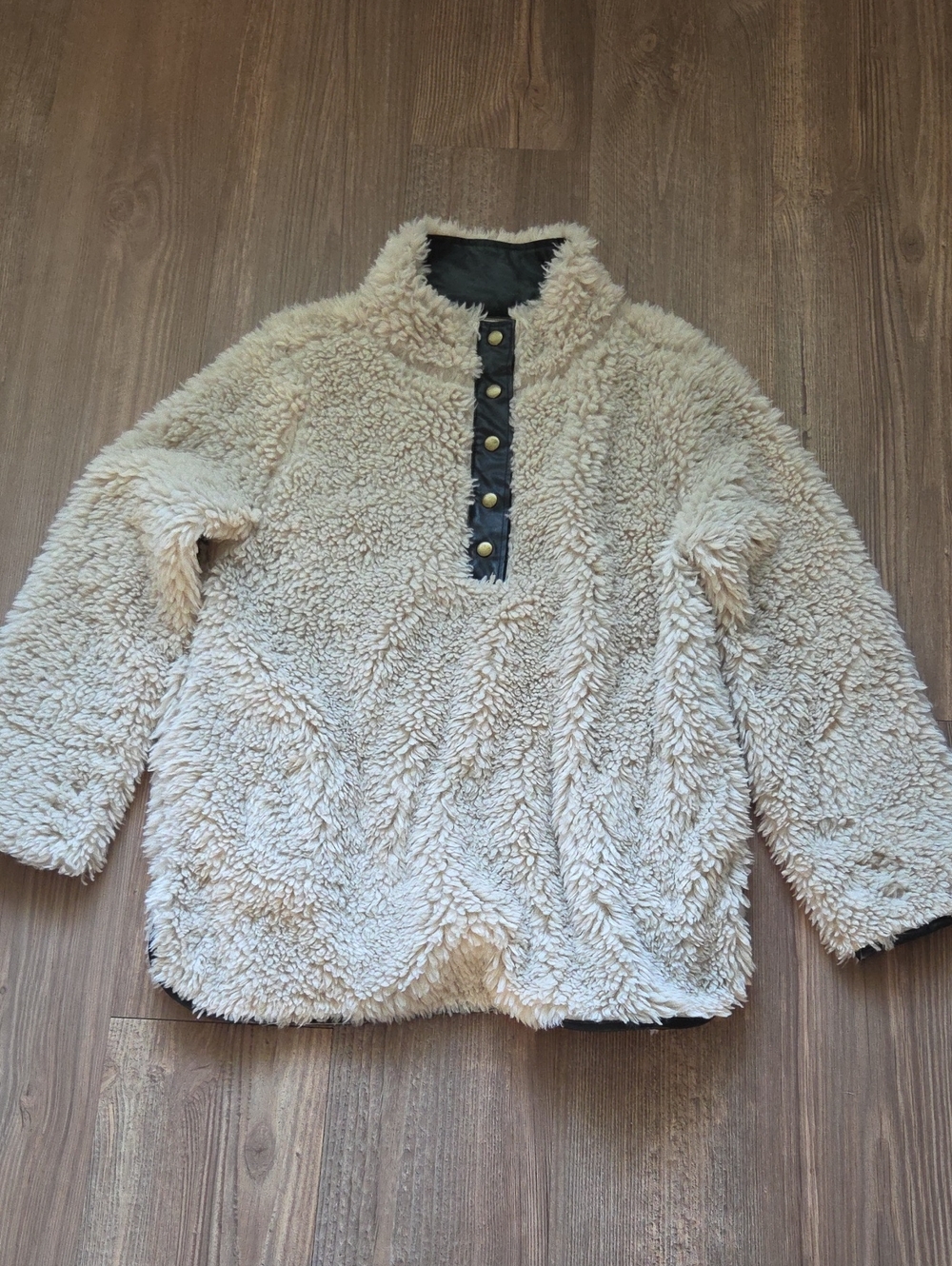 Dylan Cream Sherpa Pullover Sweater with Snap Placket